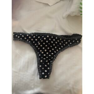 NWOT VS Cotton Lingerie Polka Dot Lace Back Low Rise String Bikini Thong L Rare